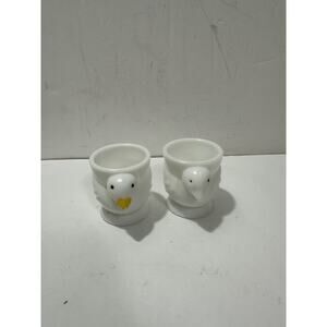 Lot of 2 Vintage Opalex Milk Glass Egg Cup Holder Chick Duck Made In France READ